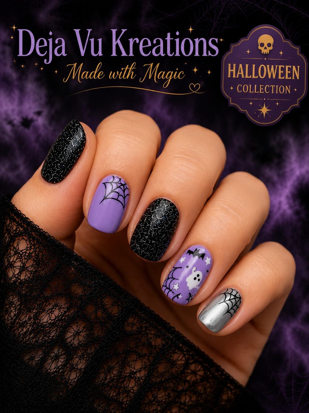 COMING SOON!! 24 Piece Cute Halloween Spider Web Press On Short Square Nails